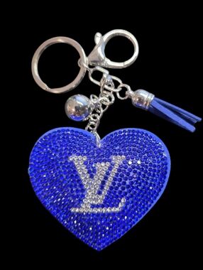 Blue Heart Bag Charm Keychain with Silver Accents